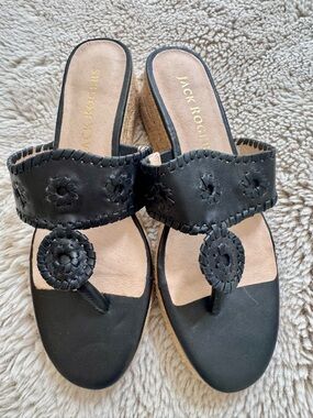 Jack Rogers Black Woven Medallion Cork Wedge Sandals